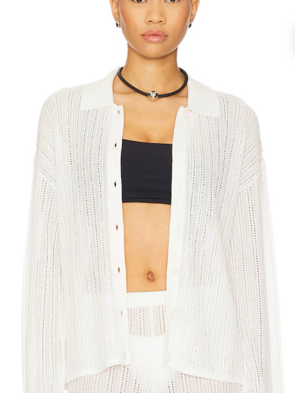 Lovers + Friends Cream Open-Knit Button Cover-Up Shirt NWT